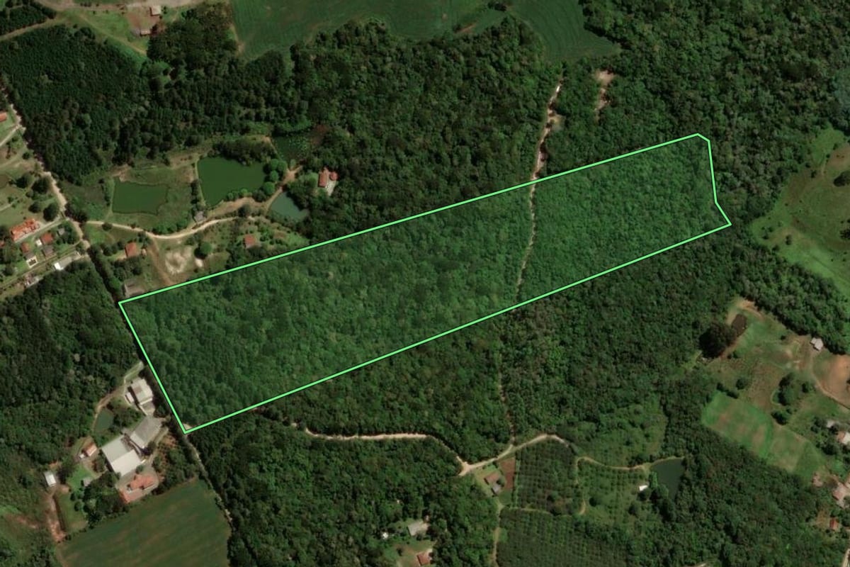 Imagem de satélite do imóvel rural em Campina Grande do Sul (PR), com o contorno declarado no CAR desenhado por cima.