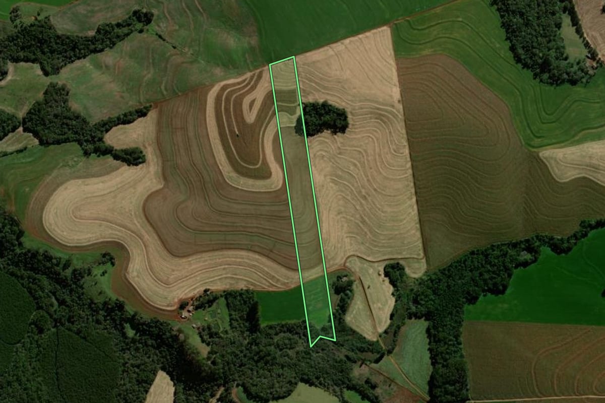 Imagem de satélite do imóvel rural em Campo Bonito (PR), com o contorno declarado no CAR desenhado por cima.
