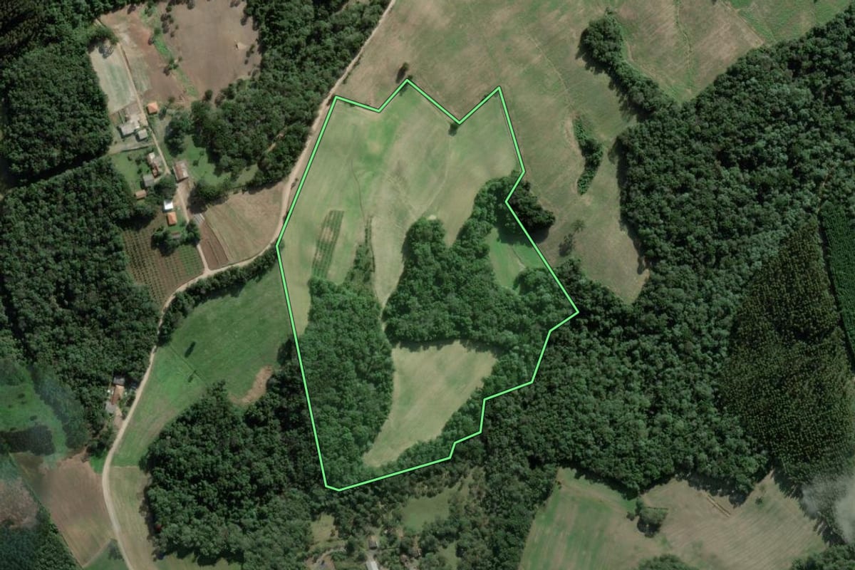Imagem de satélite do imóvel rural em Campo do Tenente (PR), com o contorno declarado no CAR desenhado por cima.