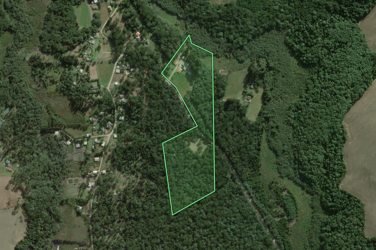 Imagem de satélite do imóvel rural em Campo do Tenente (PR), com o contorno declarado no CAR desenhado por cima.