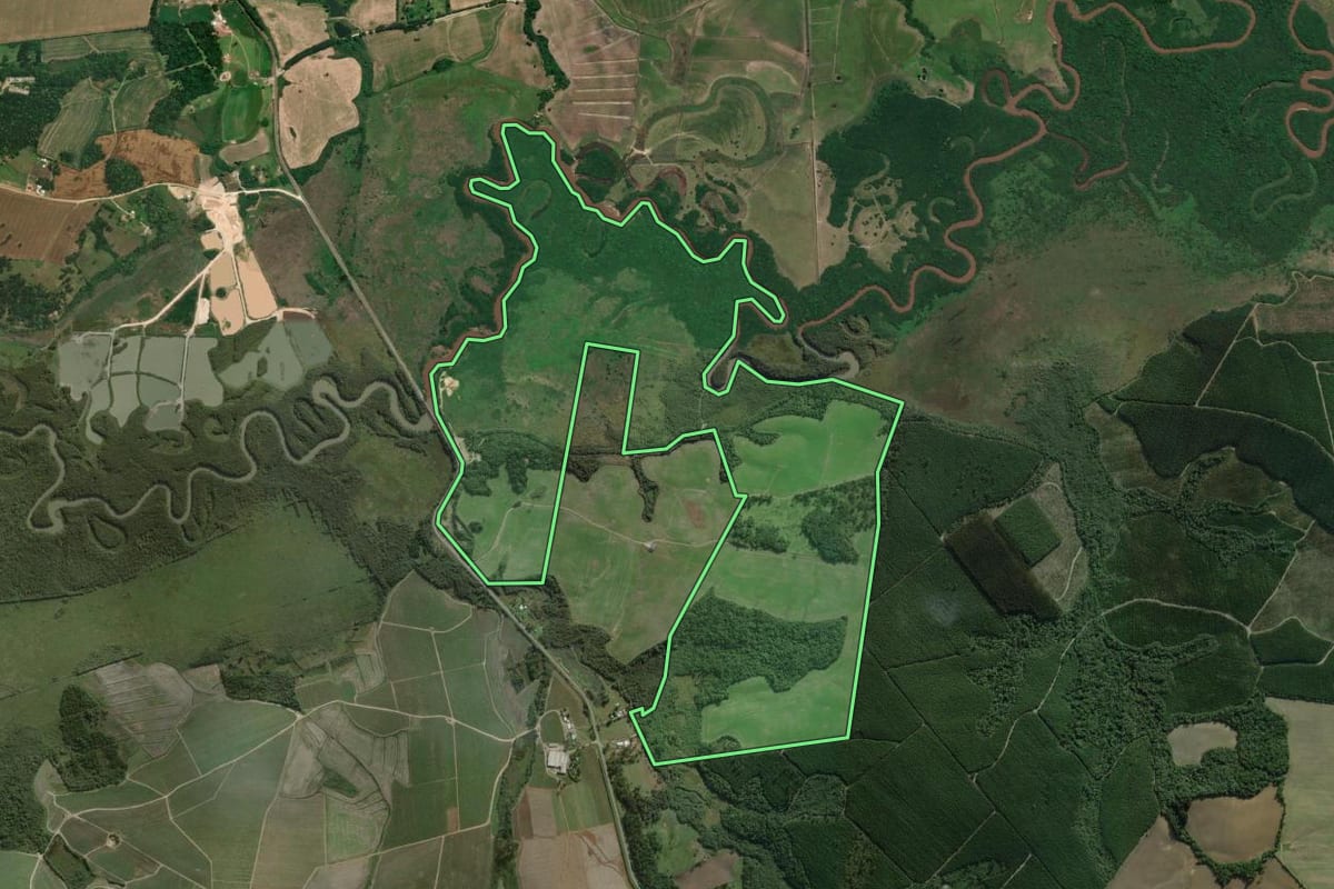 Imagem de satélite do imóvel rural em Campo do Tenente (PR), com o contorno declarado no CAR desenhado por cima.