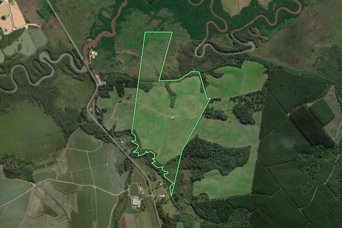 Imagem de satélite do imóvel rural em Campo do Tenente (PR), com o contorno declarado no CAR desenhado por cima.