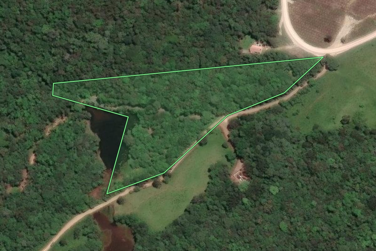 Imagem de satélite do imóvel rural em Campo Largo (PR), com o contorno declarado no CAR desenhado por cima.