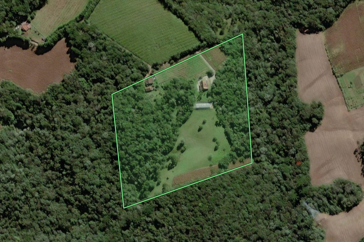 Imagem de satélite do imóvel rural em Campo Largo (PR), com o contorno declarado no CAR desenhado por cima.
