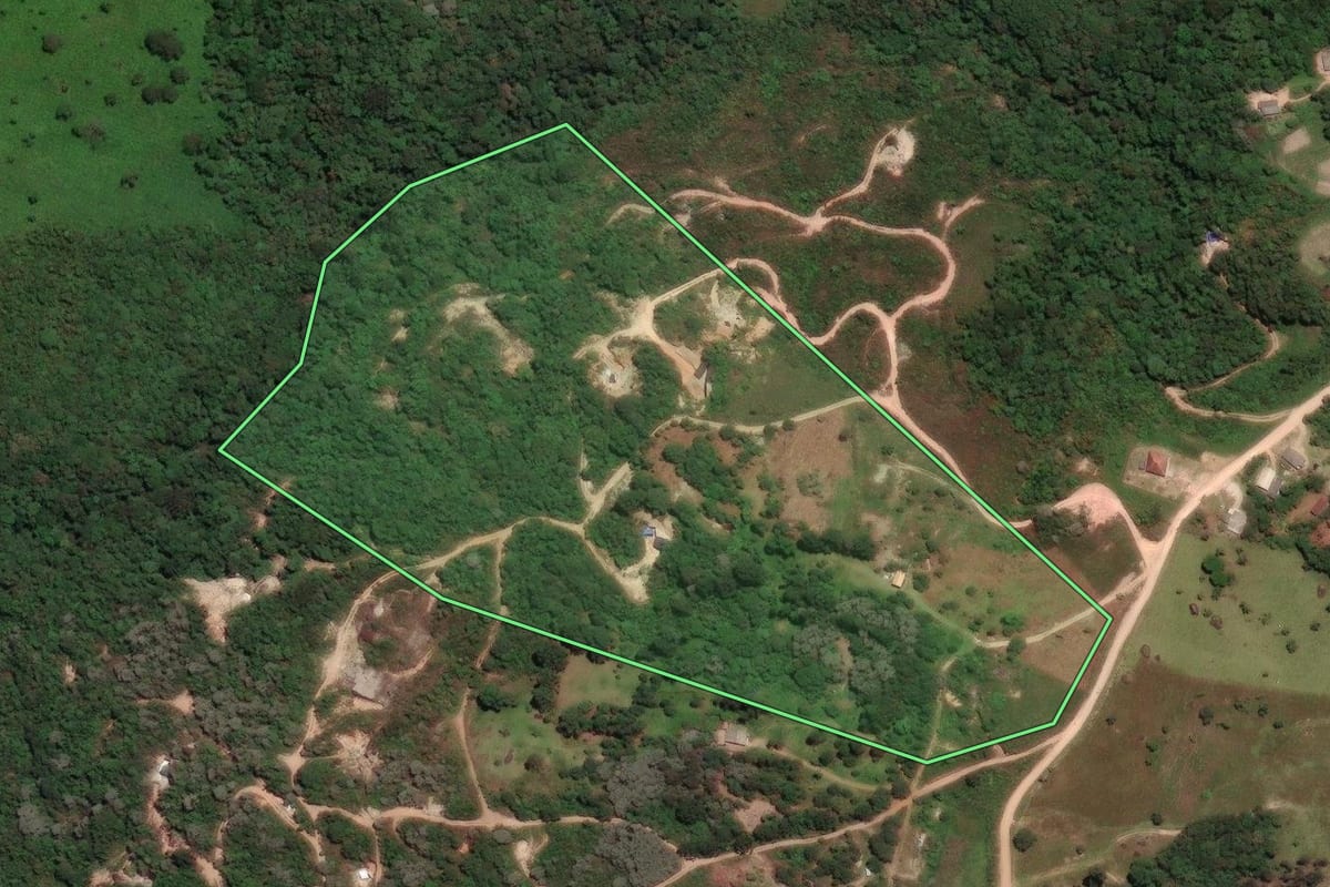 Imagem de satélite do imóvel rural em Campo Largo (PR), com o contorno declarado no CAR desenhado por cima.