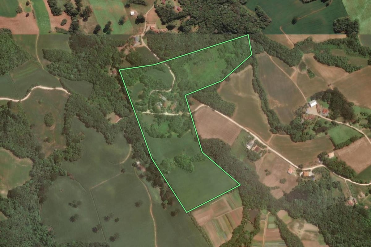 Imagem de satélite do imóvel rural em Campo Largo (PR), com o contorno declarado no CAR desenhado por cima.