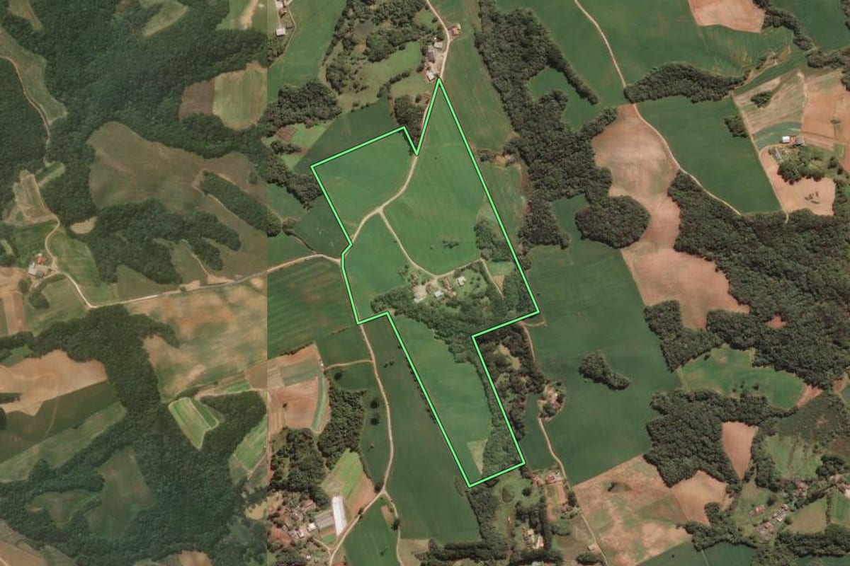 Imagem de satélite do imóvel rural em Campo Largo (PR), com o contorno declarado no CAR desenhado por cima.