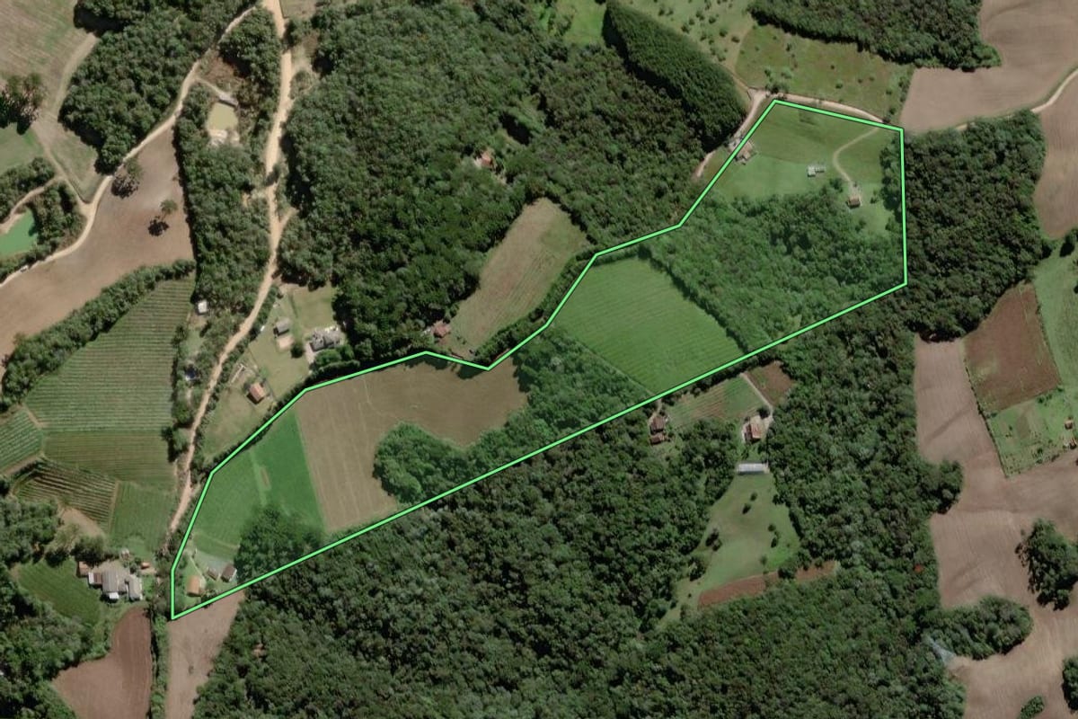 Imagem de satélite do imóvel rural em Campo Largo (PR), com o contorno declarado no CAR desenhado por cima.