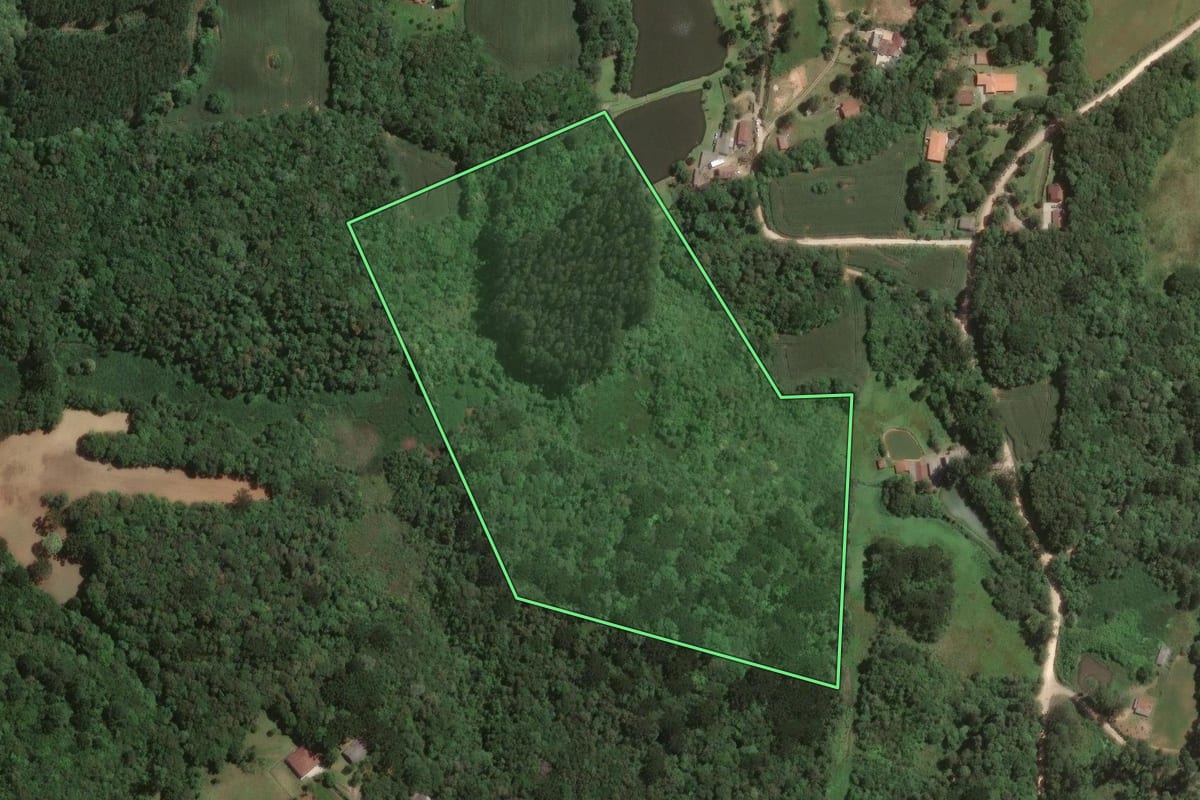 Imagem de satélite do imóvel rural em Campo Largo (PR), com o contorno declarado no CAR desenhado por cima.