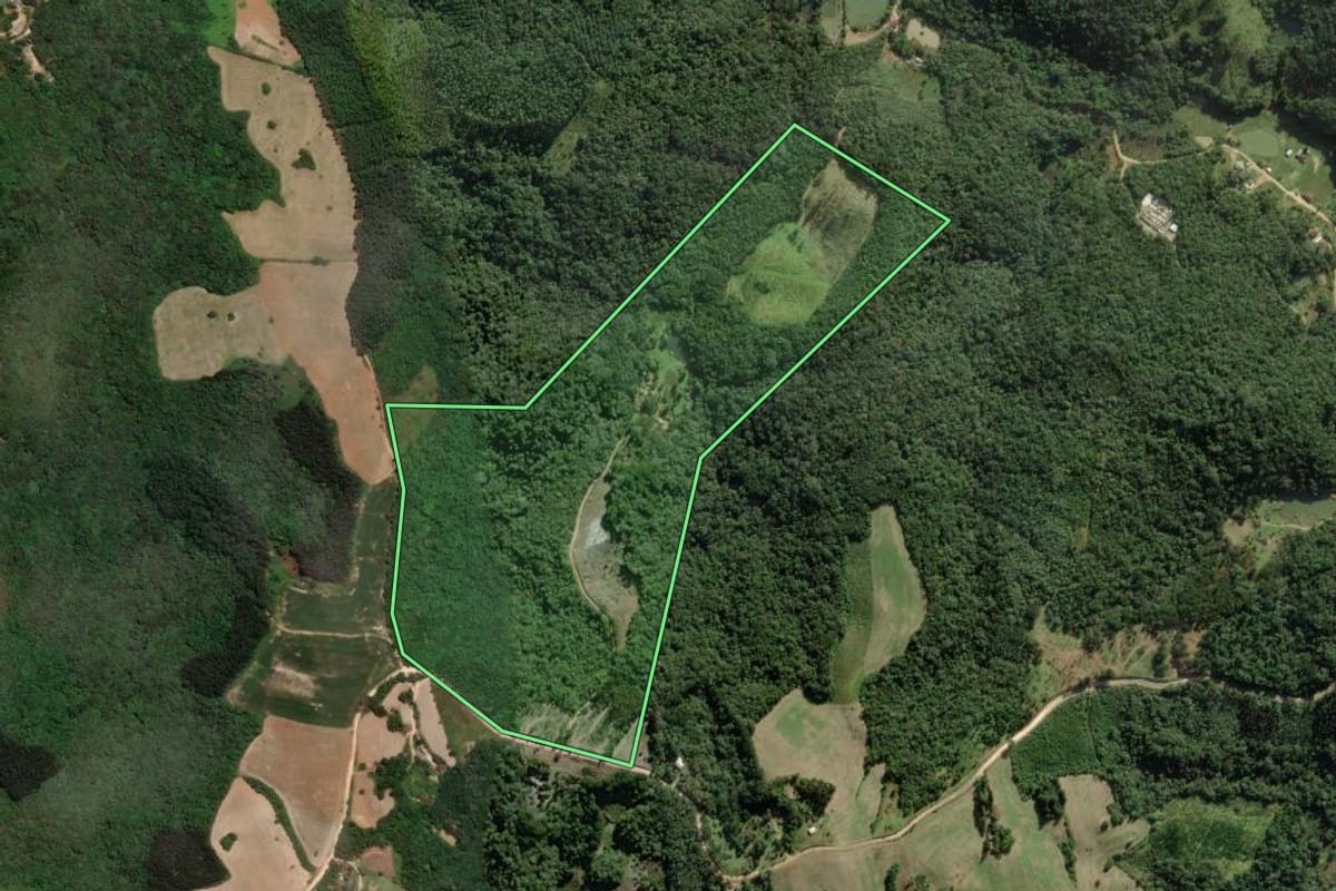 Imagem de satélite do imóvel rural em Campo Largo (PR), com o contorno declarado no CAR desenhado por cima.