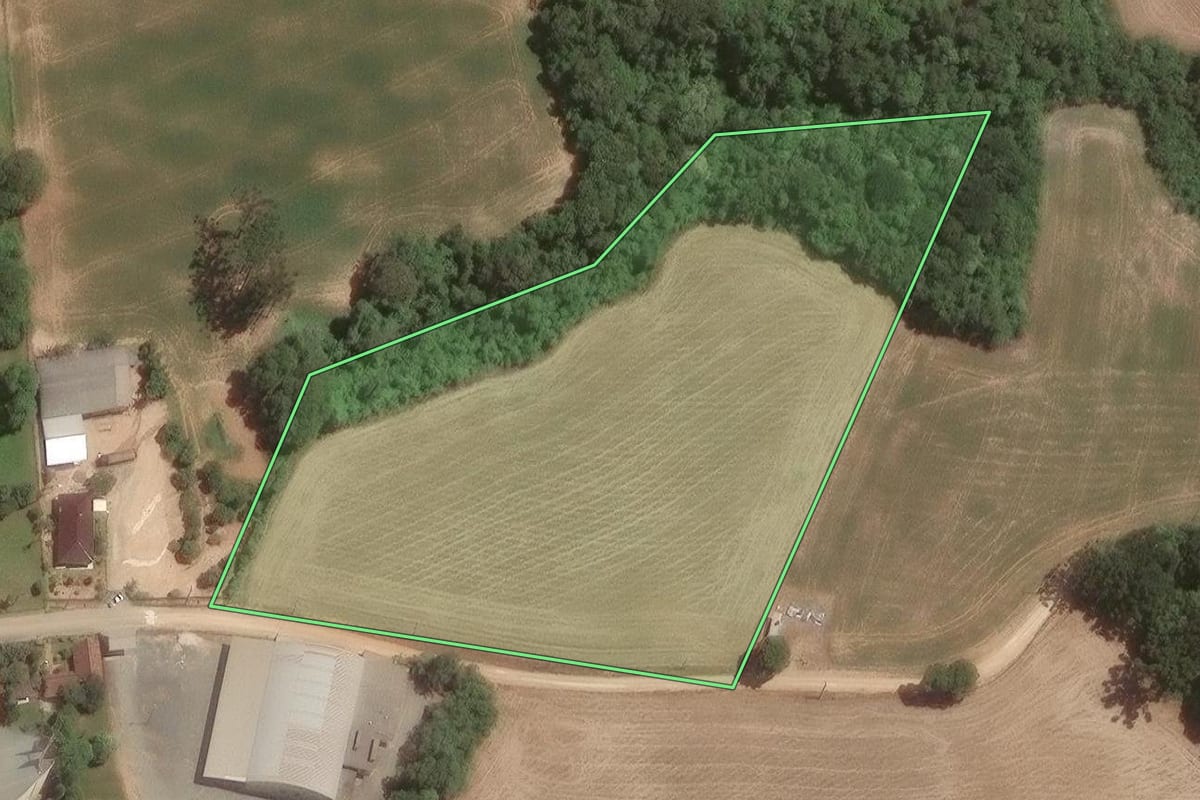 Imagem de satélite do imóvel rural em Campo Largo (PR), com o contorno declarado no CAR desenhado por cima.