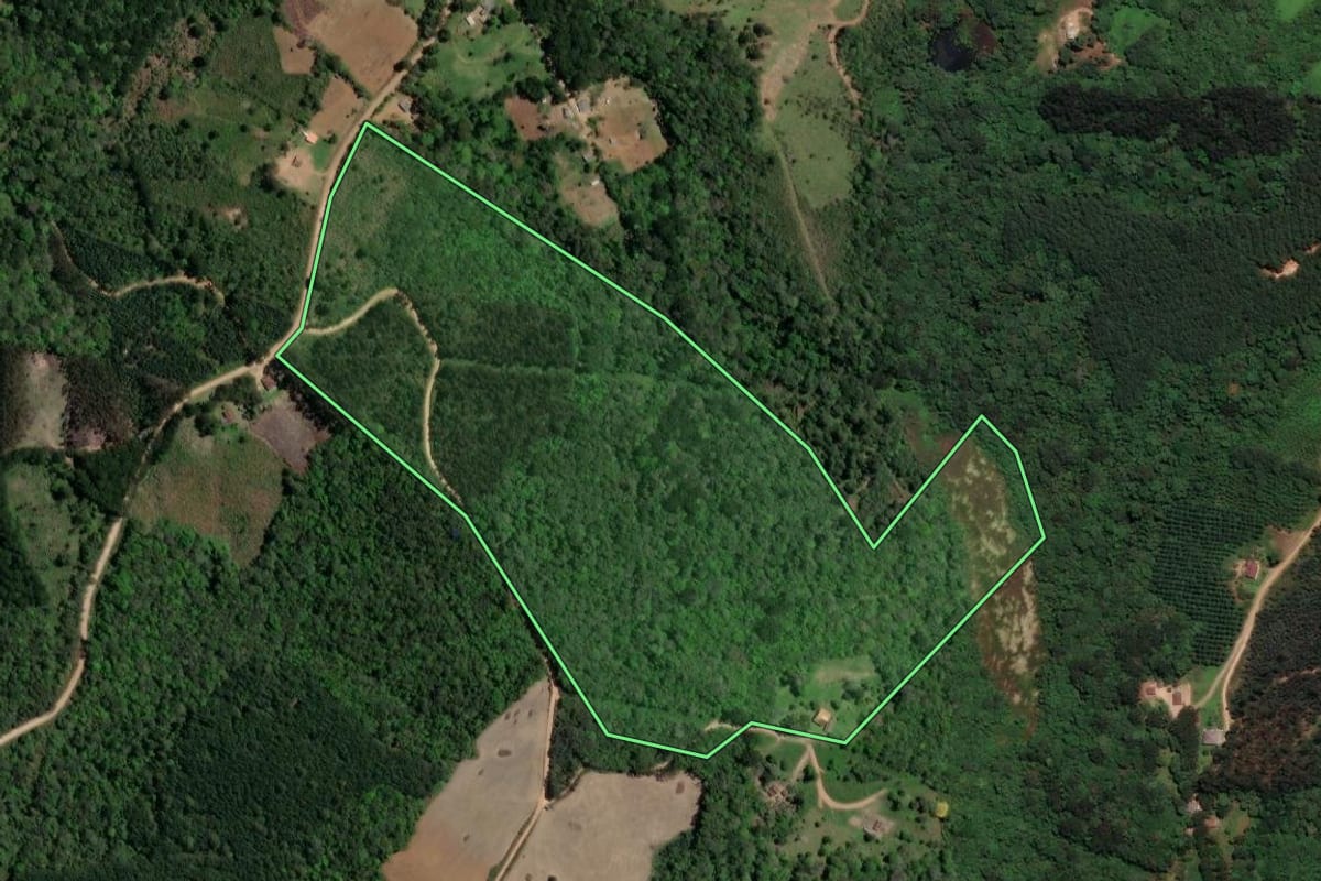 Imagem de satélite do imóvel rural em Campo Largo (PR), com o contorno declarado no CAR desenhado por cima.