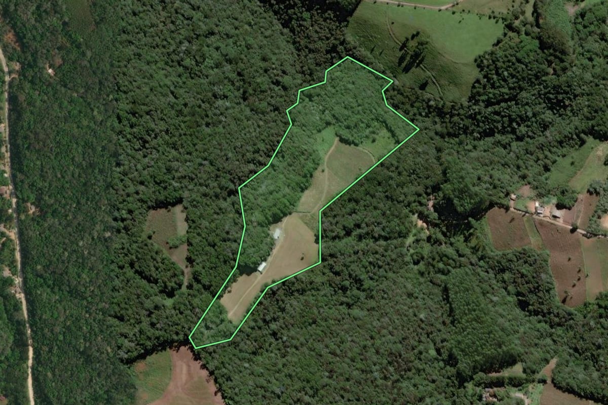 Imagem de satélite do imóvel rural em Campo Largo (PR), com o contorno declarado no CAR desenhado por cima.