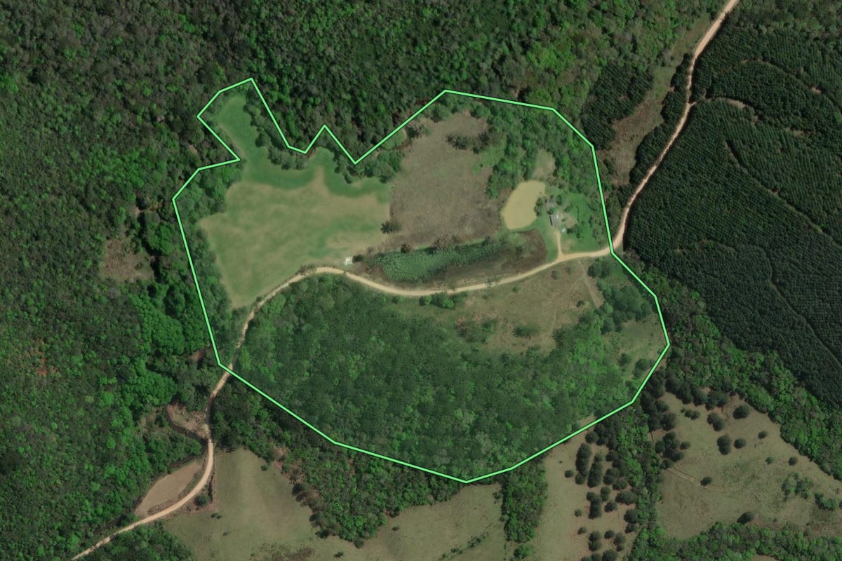 Imagem de satélite do imóvel rural em Campo Largo (PR), com o contorno declarado no CAR desenhado por cima.