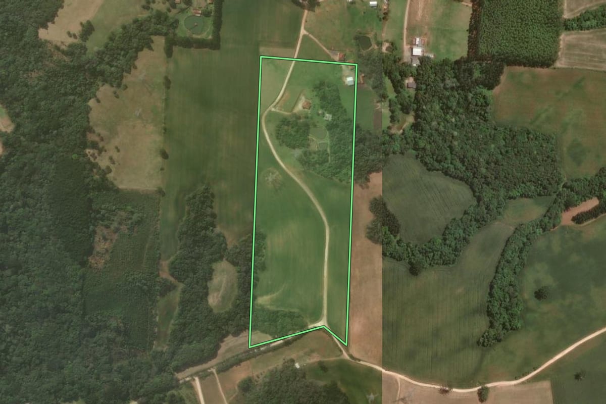 Imagem de satélite do imóvel rural em Campo Largo (PR), com o contorno declarado no CAR desenhado por cima.
