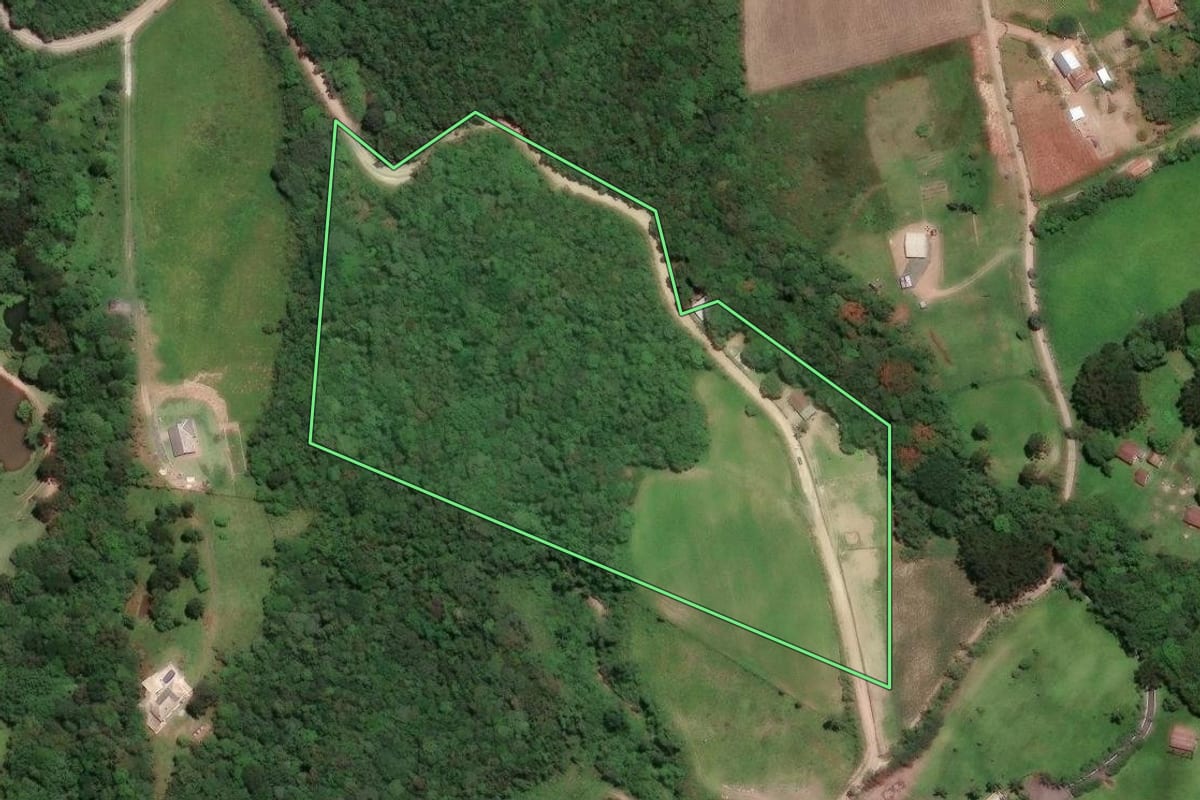 Imagem de satélite do imóvel rural em Campo Largo (PR), com o contorno declarado no CAR desenhado por cima.