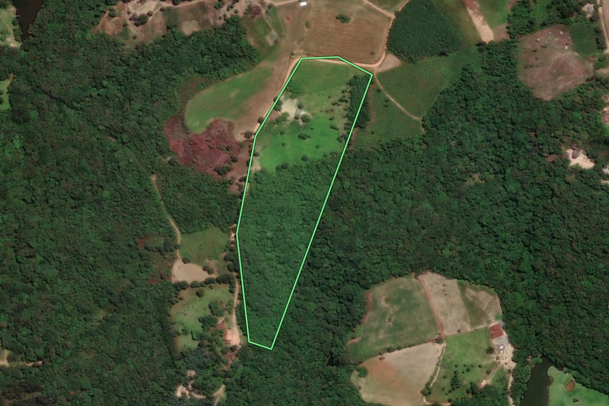 Imagem de satélite do imóvel rural em Campo Largo (PR), com o contorno declarado no CAR desenhado por cima.