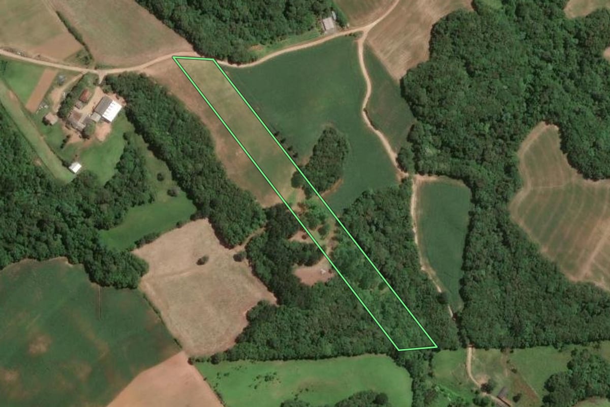 Imagem de satélite do imóvel rural em Campo Largo (PR), com o contorno declarado no CAR desenhado por cima.