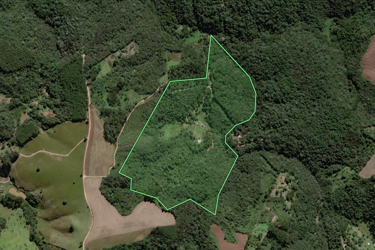 Imagem de satélite do imóvel rural em Campo Magro (PR), com o contorno declarado no CAR desenhado por cima.
