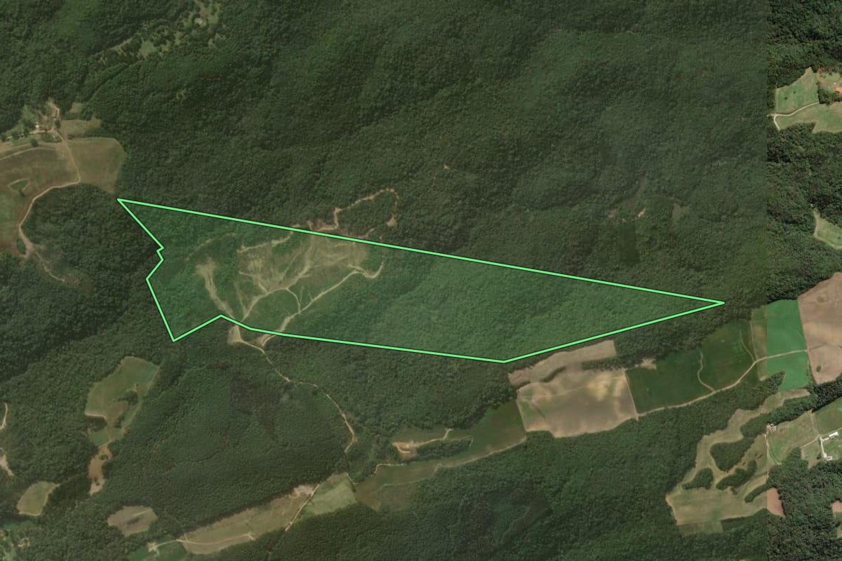 Imagem de satélite do imóvel rural em Campo Magro (PR), com o contorno declarado no CAR desenhado por cima.