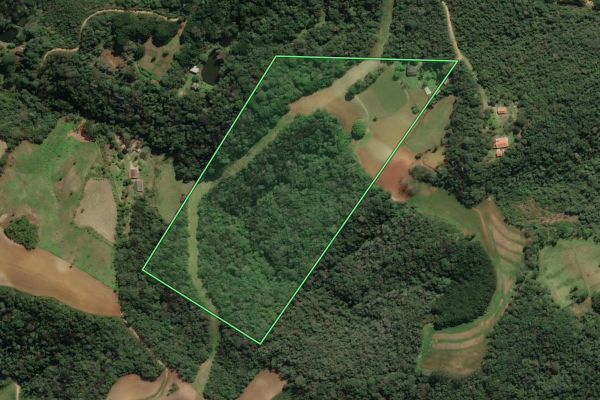 Imagem de satélite do imóvel rural em Campo Magro (PR), com o contorno declarado no CAR desenhado por cima.