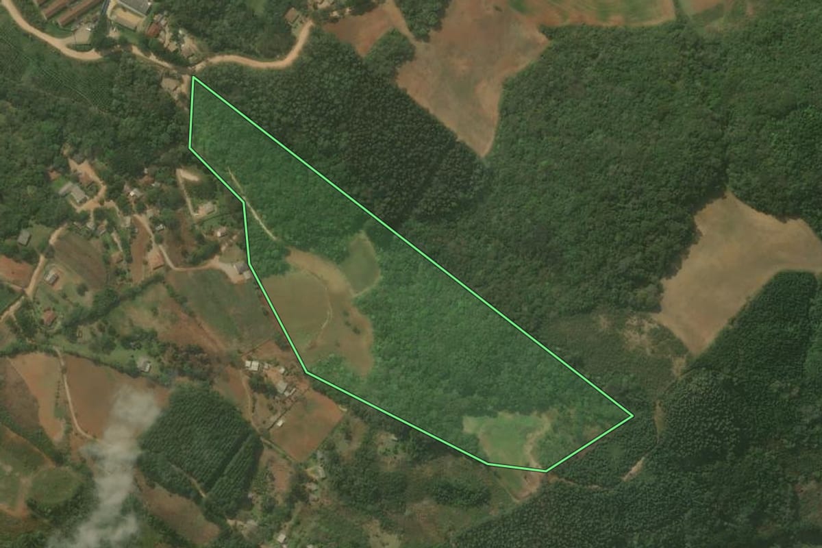 Imagem de satélite do imóvel rural em Campo Magro (PR), com o contorno declarado no CAR desenhado por cima.
