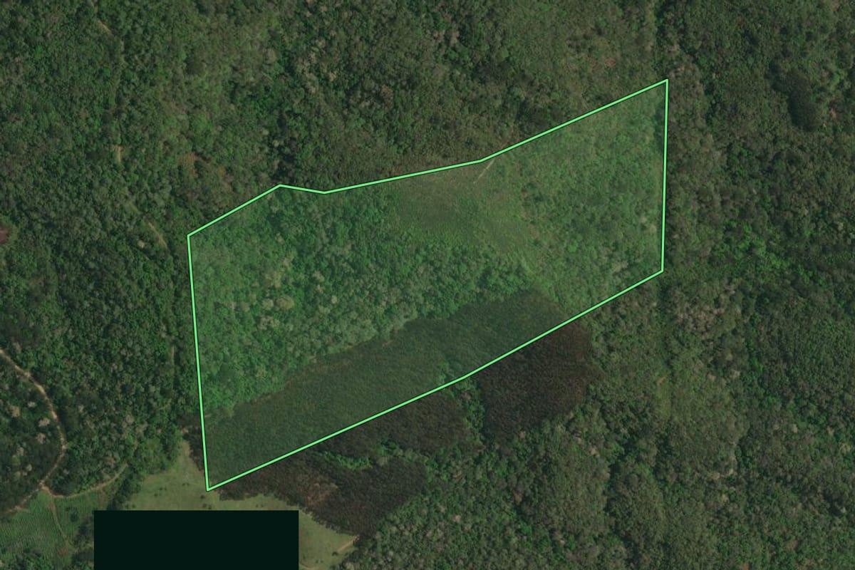 Imagem de satélite do imóvel rural em Campo Magro (PR), com o contorno declarado no CAR desenhado por cima.