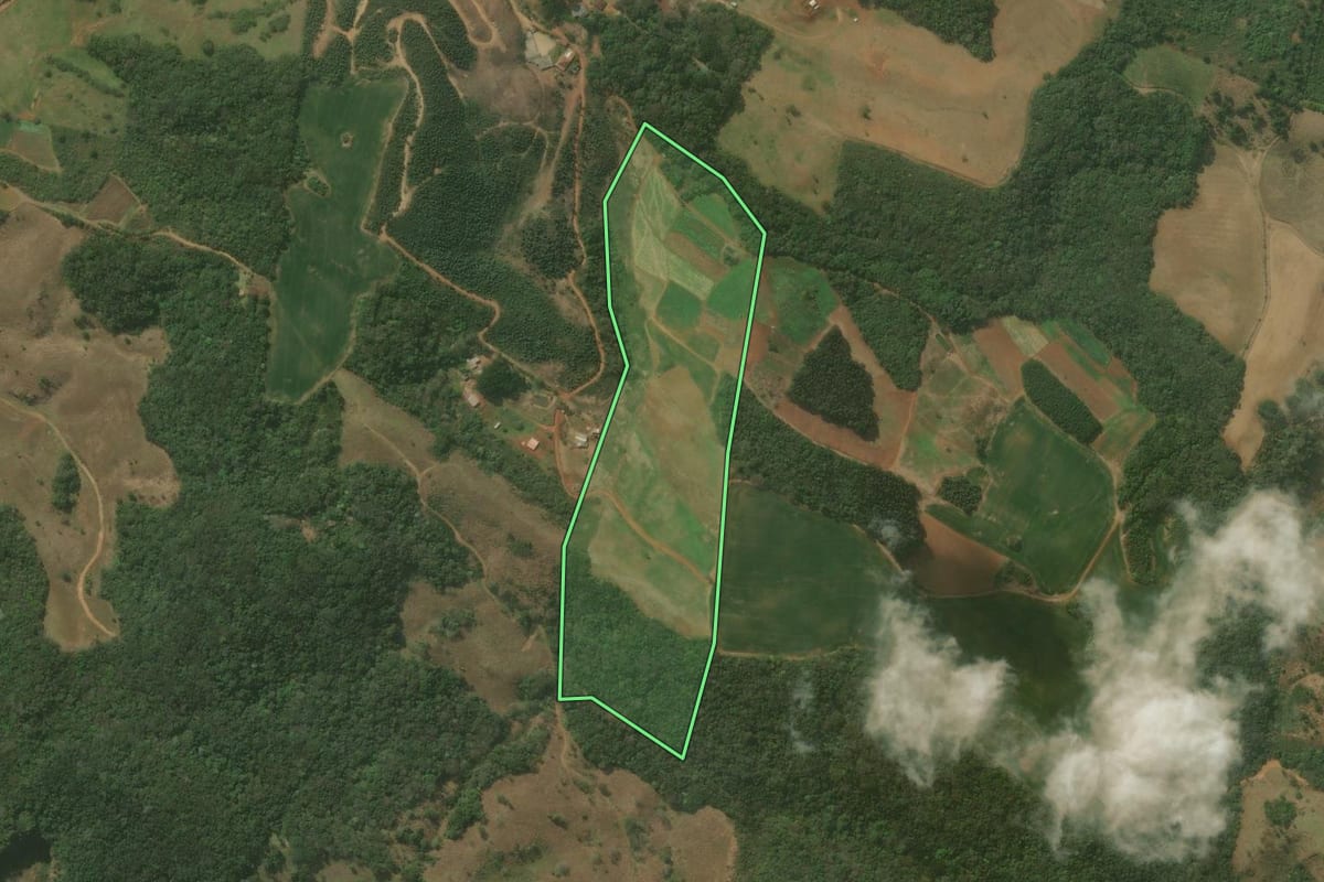 Imagem de satélite do imóvel rural em Campo Magro (PR), com o contorno declarado no CAR desenhado por cima.