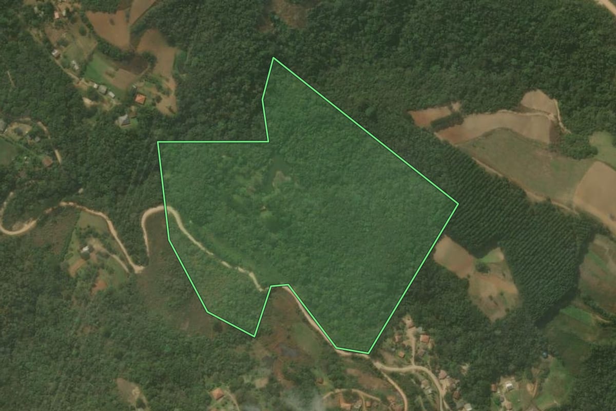 Imagem de satélite do imóvel rural em Campo Magro (PR), com o contorno declarado no CAR desenhado por cima.