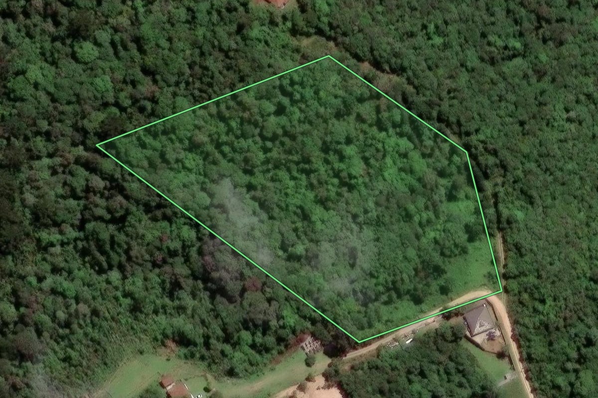 Imagem de satélite do imóvel rural em Campo Magro (PR), com o contorno declarado no CAR desenhado por cima.