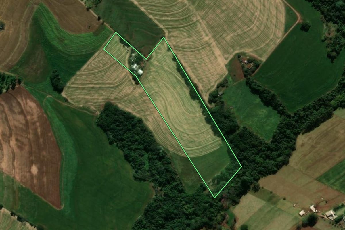 Imagem de satélite do imóvel rural em Campo Mourão (PR), com o contorno declarado no CAR desenhado por cima.