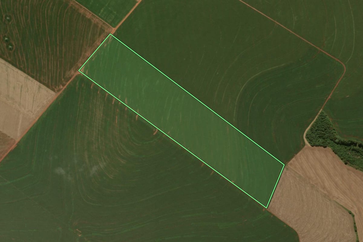 Imagem de satélite do imóvel rural em Campo Mourão (PR), com o contorno declarado no CAR desenhado por cima.
