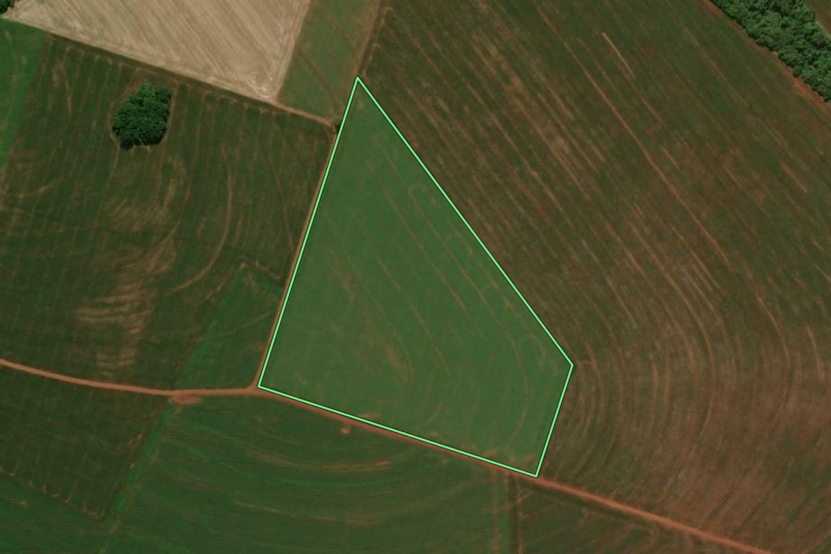 Imagem de satélite do imóvel rural em Campo Mourão (PR), com o contorno declarado no CAR desenhado por cima.