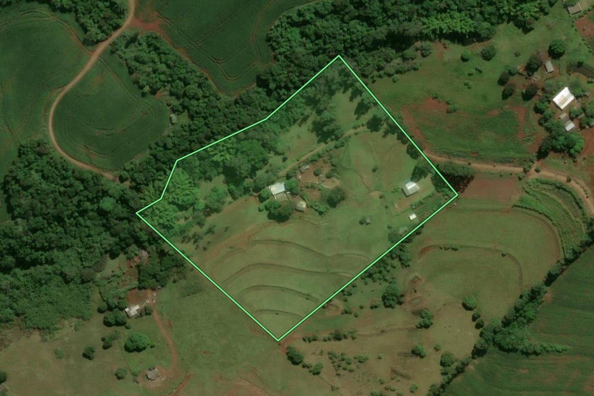 Imagem de satélite do imóvel rural em Campo Mourão (PR), com o contorno declarado no CAR desenhado por cima.