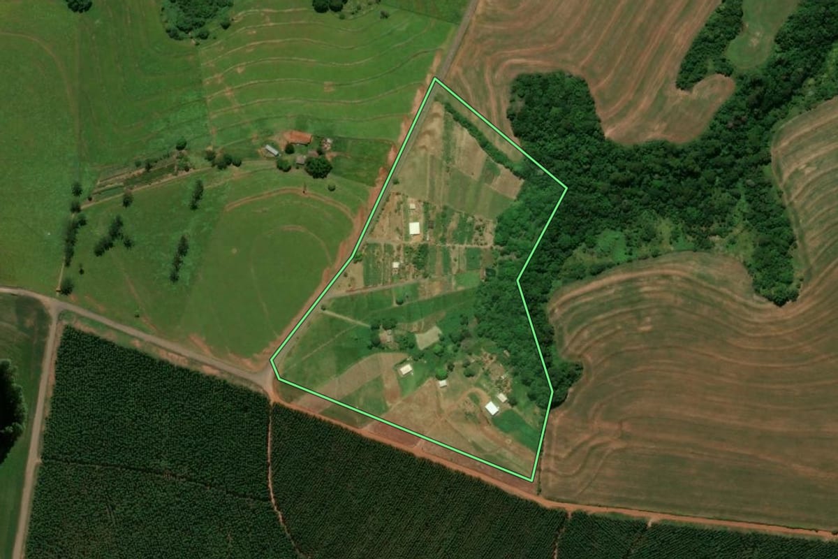Imagem de satélite do imóvel rural em Campo Mourão (PR), com o contorno declarado no CAR desenhado por cima.