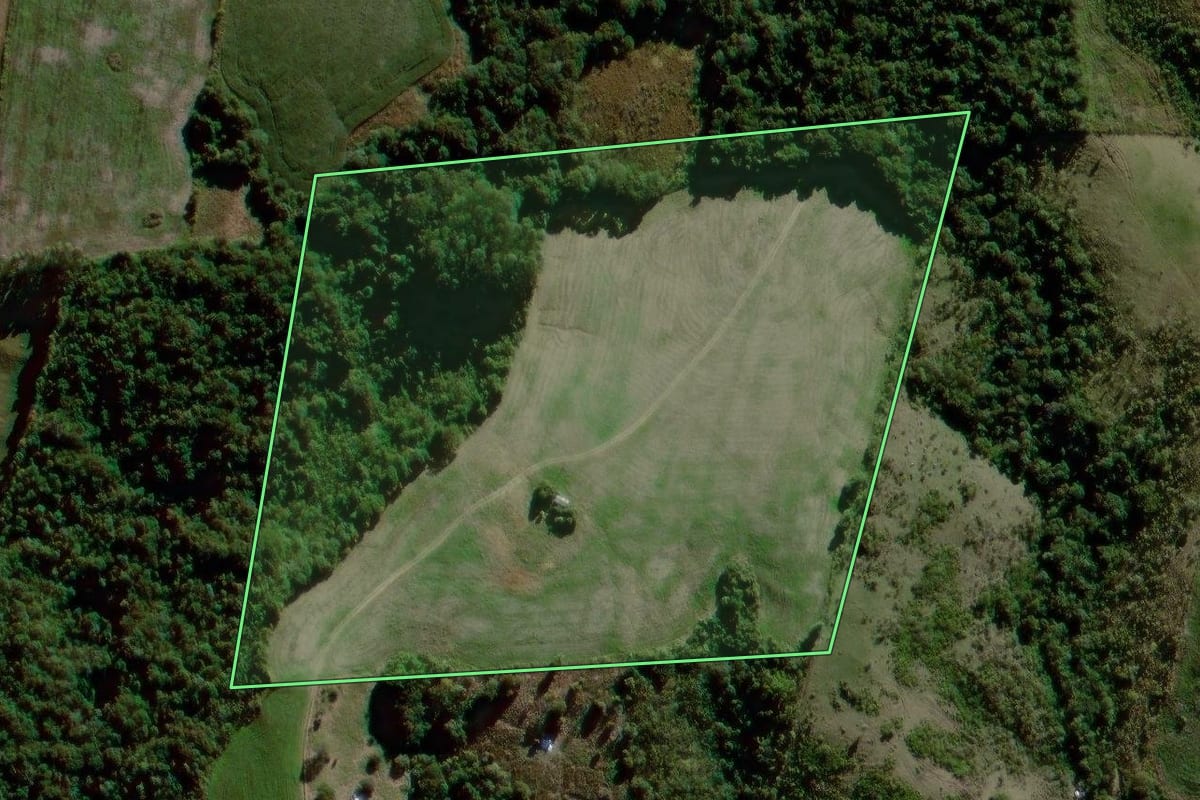 Imagem de satélite do imóvel rural em Cândido de Abreu (PR), com o contorno declarado no CAR desenhado por cima.