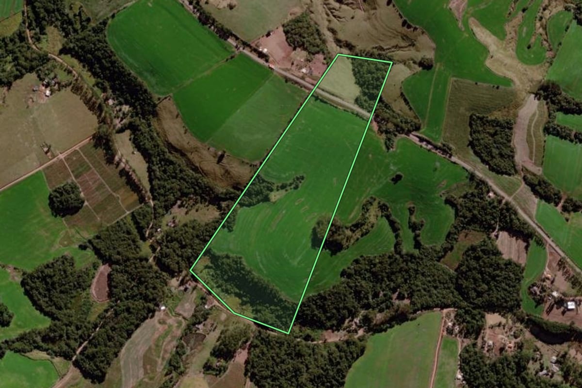 Imagem de satélite do imóvel rural em Cândido de Abreu (PR), com o contorno declarado no CAR desenhado por cima.