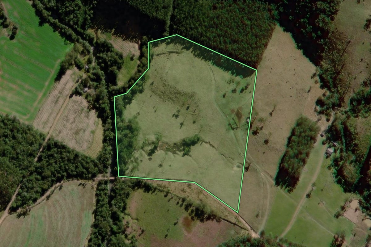 Imagem de satélite do imóvel rural em Cândido de Abreu (PR), com o contorno declarado no CAR desenhado por cima.