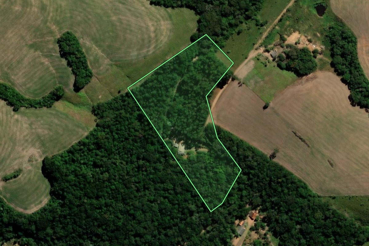 Imagem de satélite do imóvel rural em Cândido de Abreu (PR), com o contorno declarado no CAR desenhado por cima.