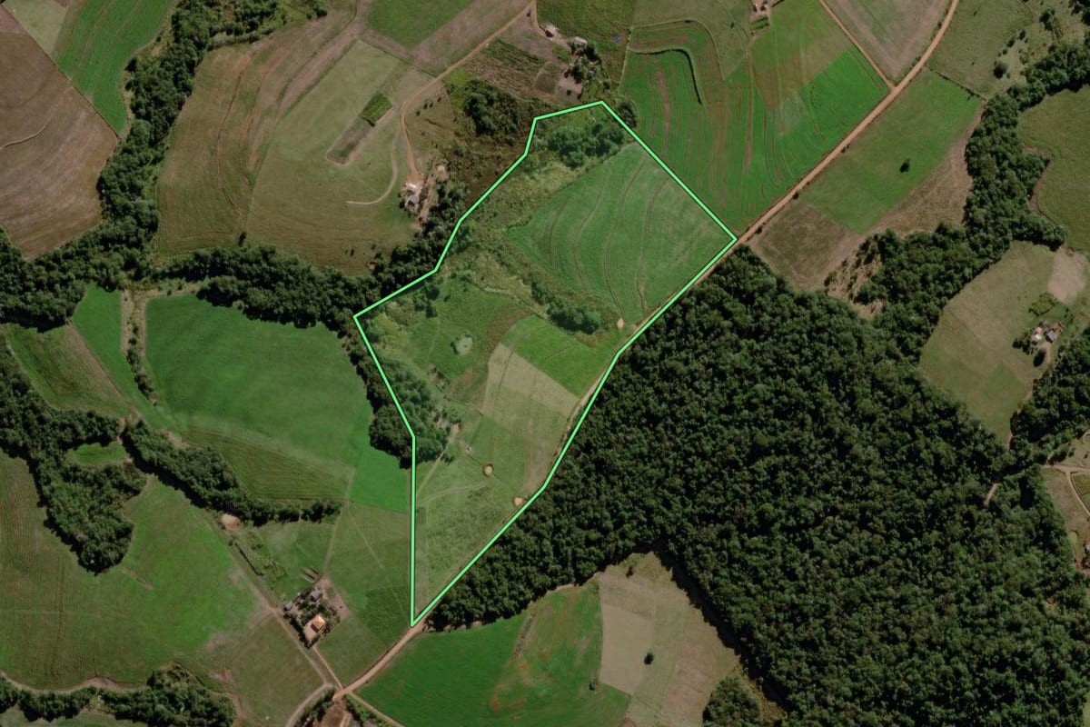 Imagem de satélite do imóvel rural em Cândido de Abreu (PR), com o contorno declarado no CAR desenhado por cima.