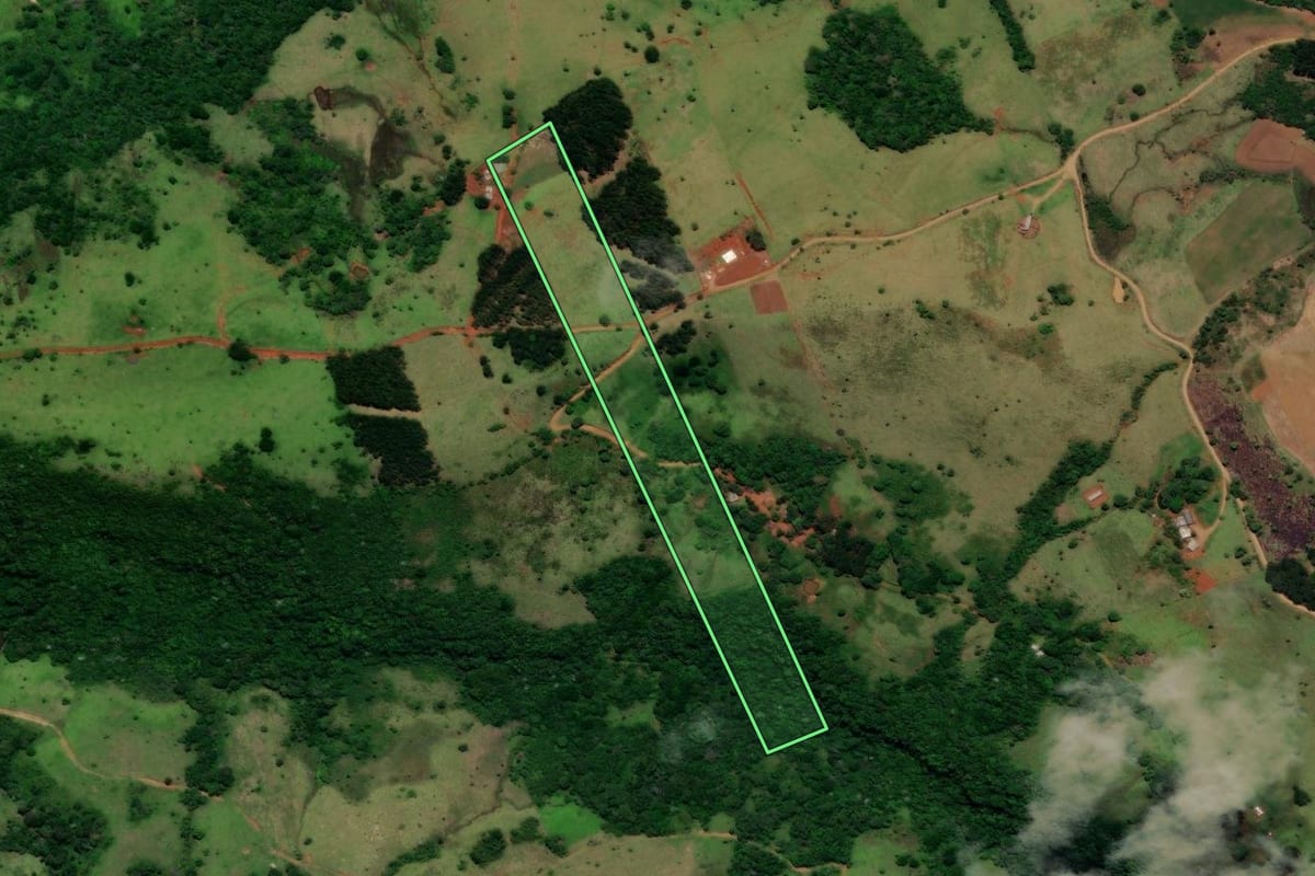 Imagem de satélite do imóvel rural em Cândido de Abreu (PR), com o contorno declarado no CAR desenhado por cima.