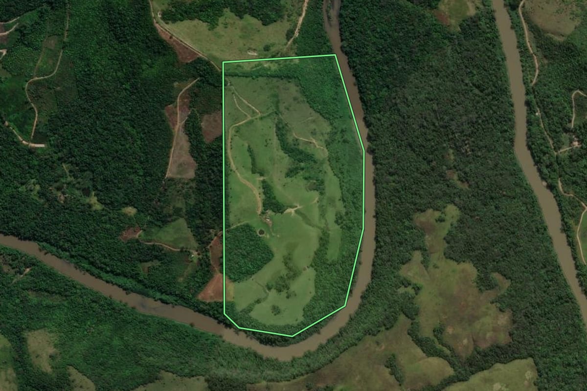 Imagem de satélite do imóvel rural em Cândido de Abreu (PR), com o contorno declarado no CAR desenhado por cima.