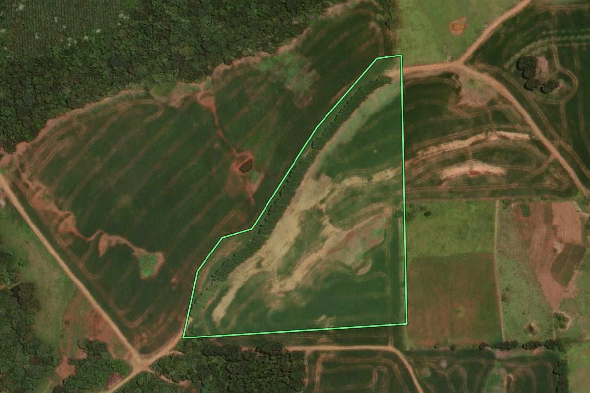 Imagem de satélite do imóvel rural em Cândido de Abreu (PR), com o contorno declarado no CAR desenhado por cima.