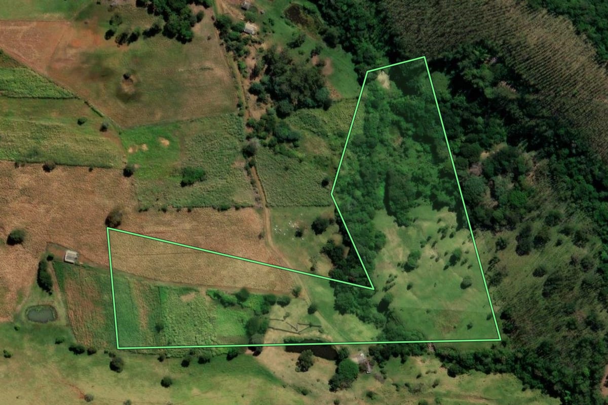 Imagem de satélite do imóvel rural em Cândido de Abreu (PR), com o contorno declarado no CAR desenhado por cima.
