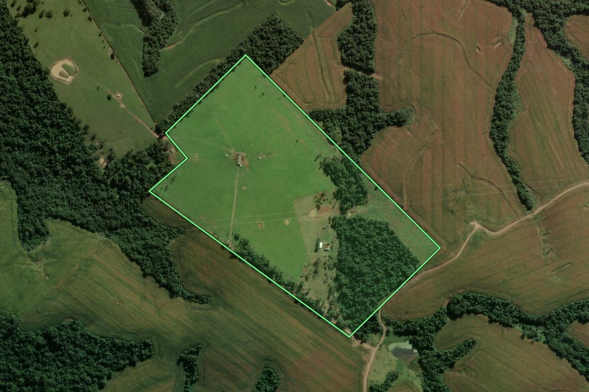 Imagem de satélite do imóvel rural em Cândido de Abreu (PR), com o contorno declarado no CAR desenhado por cima.