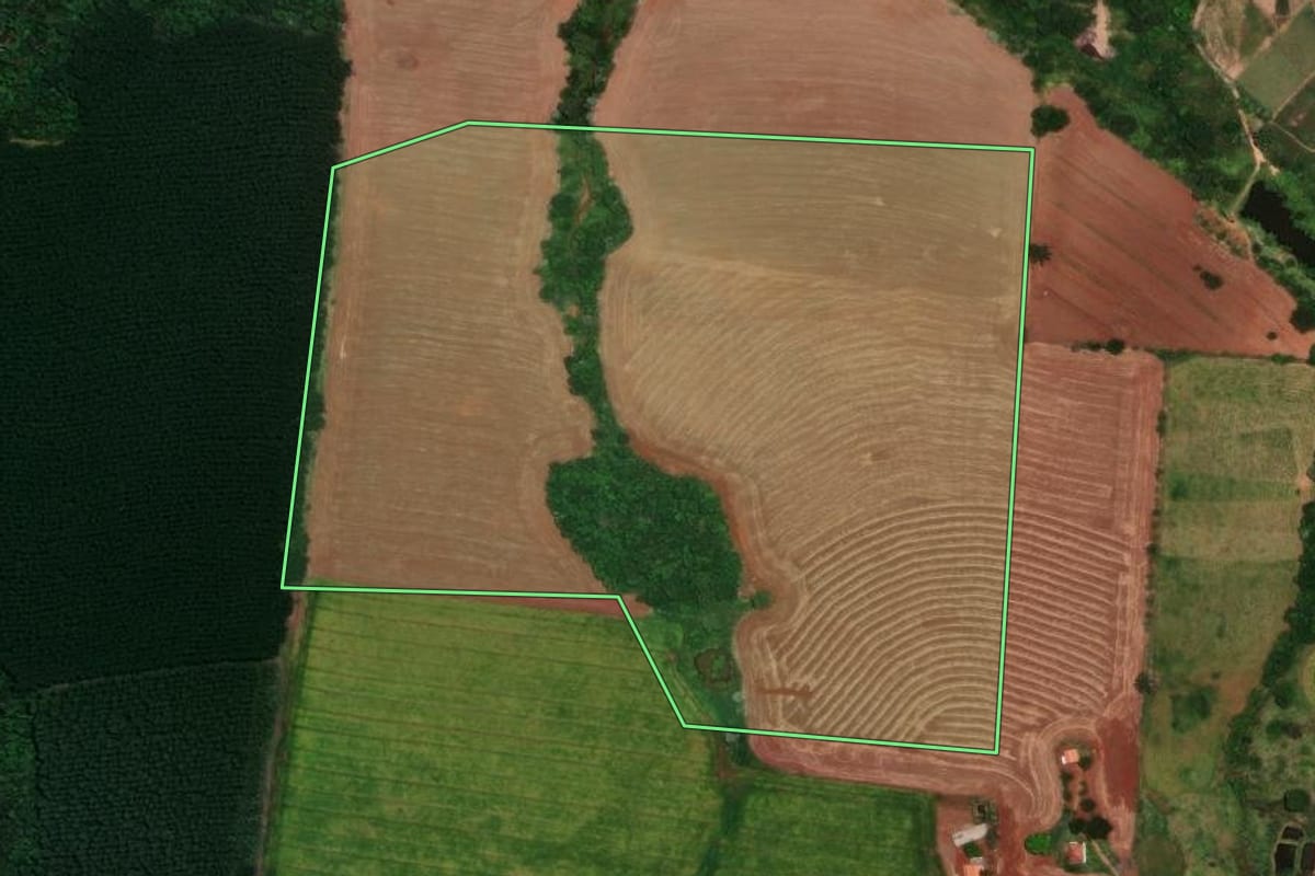 Imagem de satélite do imóvel rural em Cândido de Abreu (PR), com o contorno declarado no CAR desenhado por cima.