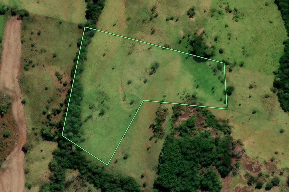 Imagem de satélite do imóvel rural em Candói (PR), com o contorno declarado no CAR desenhado por cima.