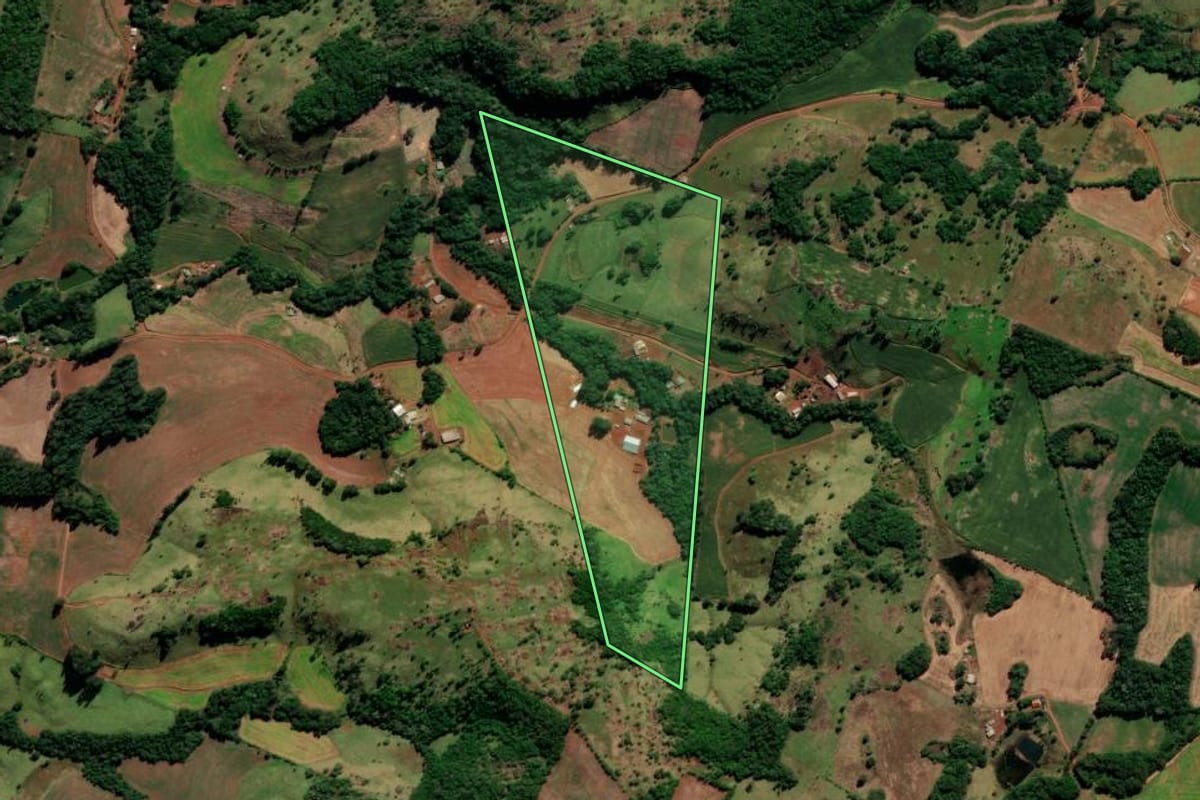 Imagem de satélite do imóvel rural em Candói (PR), com o contorno declarado no CAR desenhado por cima.
