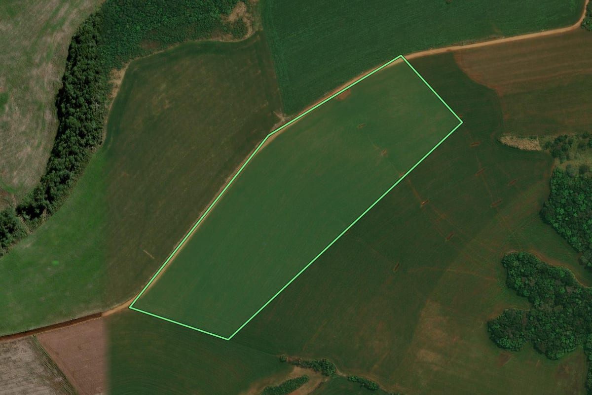 Imagem de satélite do imóvel rural em Cantagalo (PR), com o contorno declarado no CAR desenhado por cima.