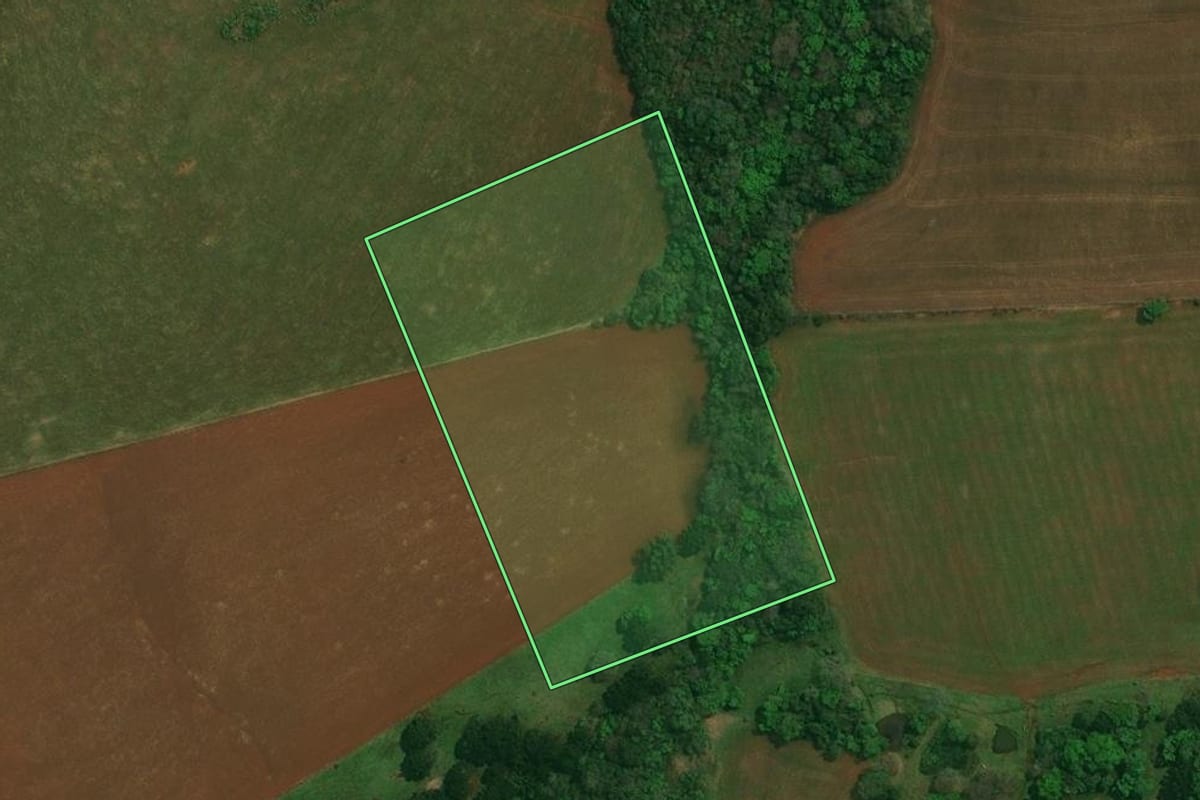 Imagem de satélite do imóvel rural em Cantagalo (PR), com o contorno declarado no CAR desenhado por cima.